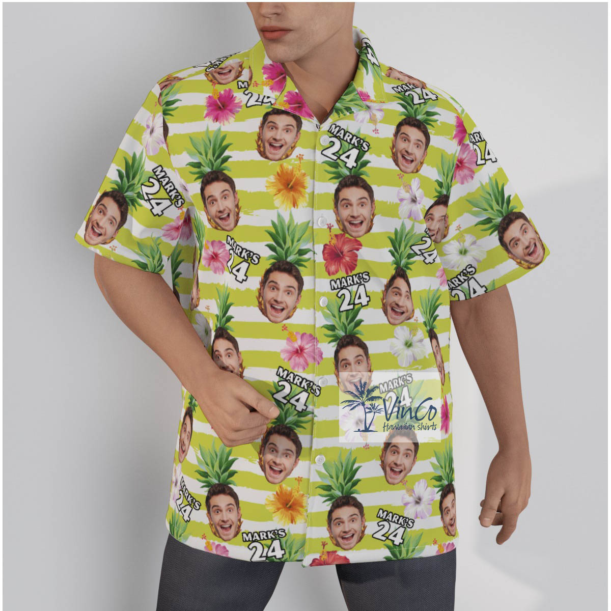 Personalized Photo Face Birthday Hawaiian Button Up Shirt - variant image 1