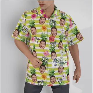Personalized Photo Face Birthday Hawaiian Button Up Shirt