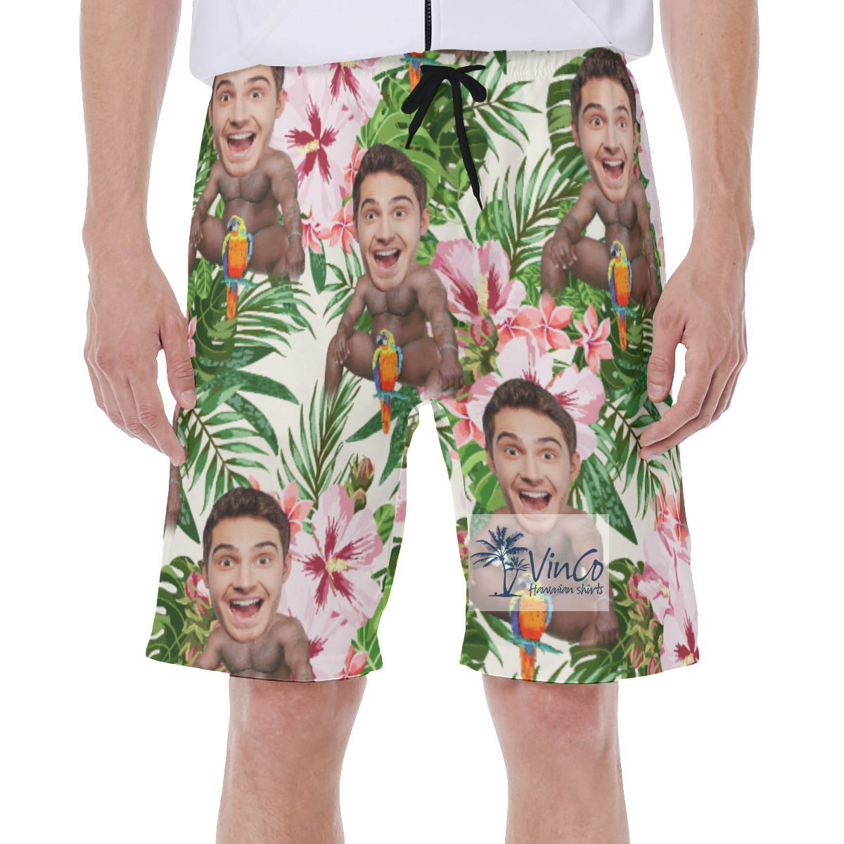 Floral Custom Barry Wood Face Swim Trunks For Men - variant image 1