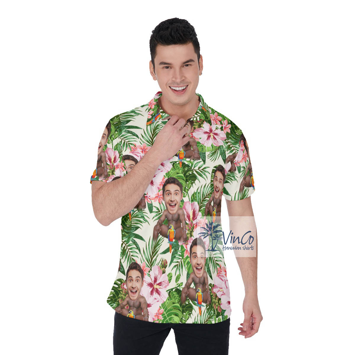 Personalized Barry Wood Face Hawaiian Polo Golf Shirt - variant image 1