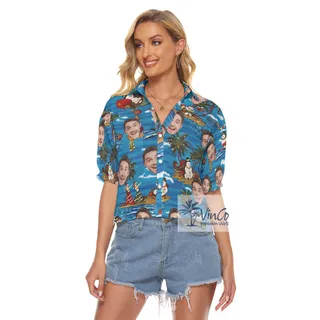 Custom Face Tropical Snowman Christmas Aloha Crop Top Shirt For Women