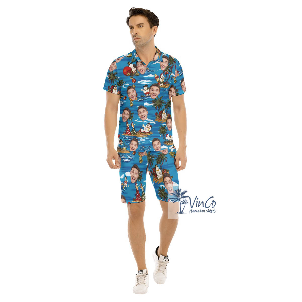 Funny Custom Face Christmas Snowman Hawaiian Shirt And Matching Shorts For Men - variant image 1