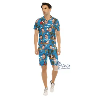 Funny Custom Face Christmas Snowman Hawaiian Shirt And Matching Shorts For Men