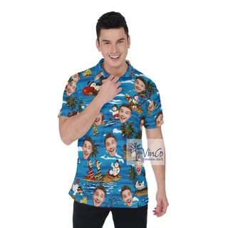 Custom Christmas Snowman Hawaiian Polo Shirt With Face