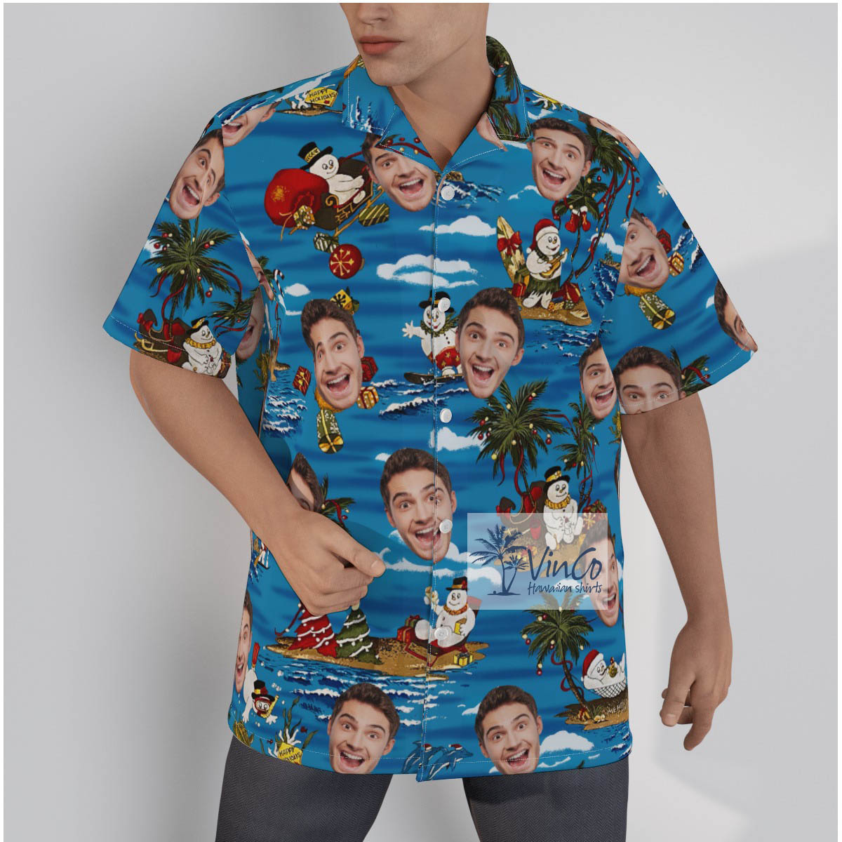 Funny Custom Face Christmas Snowman Tropical Hawaiian Shirt - variant image 1