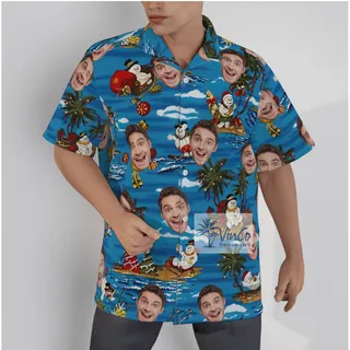 Funny Custom Face Christmas Snowman Tropical Hawaiian Shirt