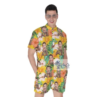 Funny Custom Face Barry Wood Aloha Romper For Men
