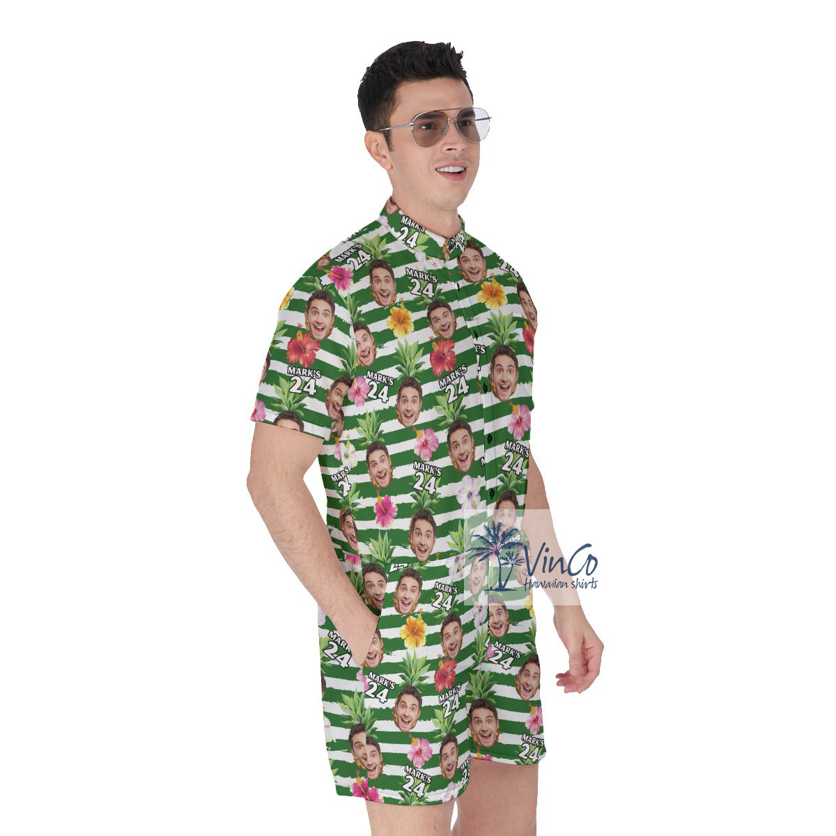 Personalized Face Birthday Tropical Romper For Men