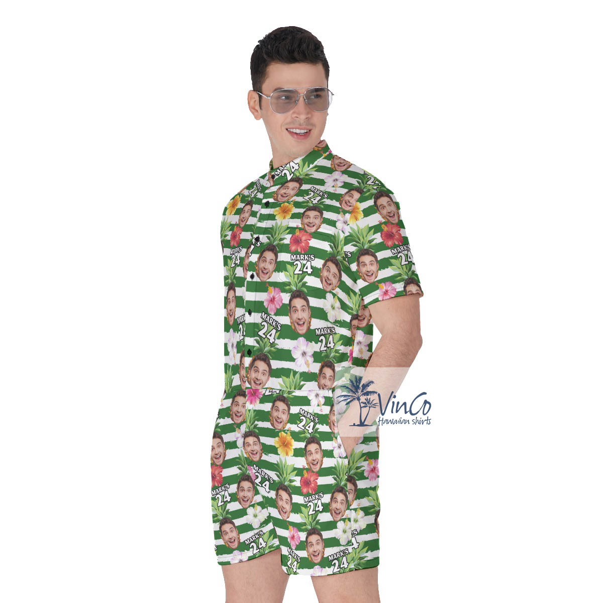 Personalized Face Birthday Tropical Romper For Men