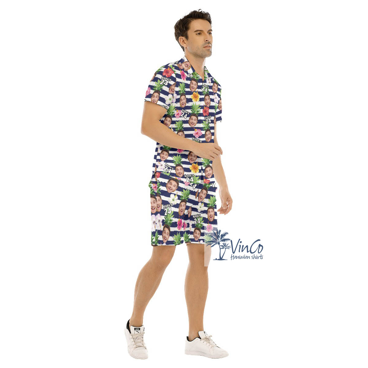 Custom Face Happy Birthday Button Up Shirt Shorts For Men