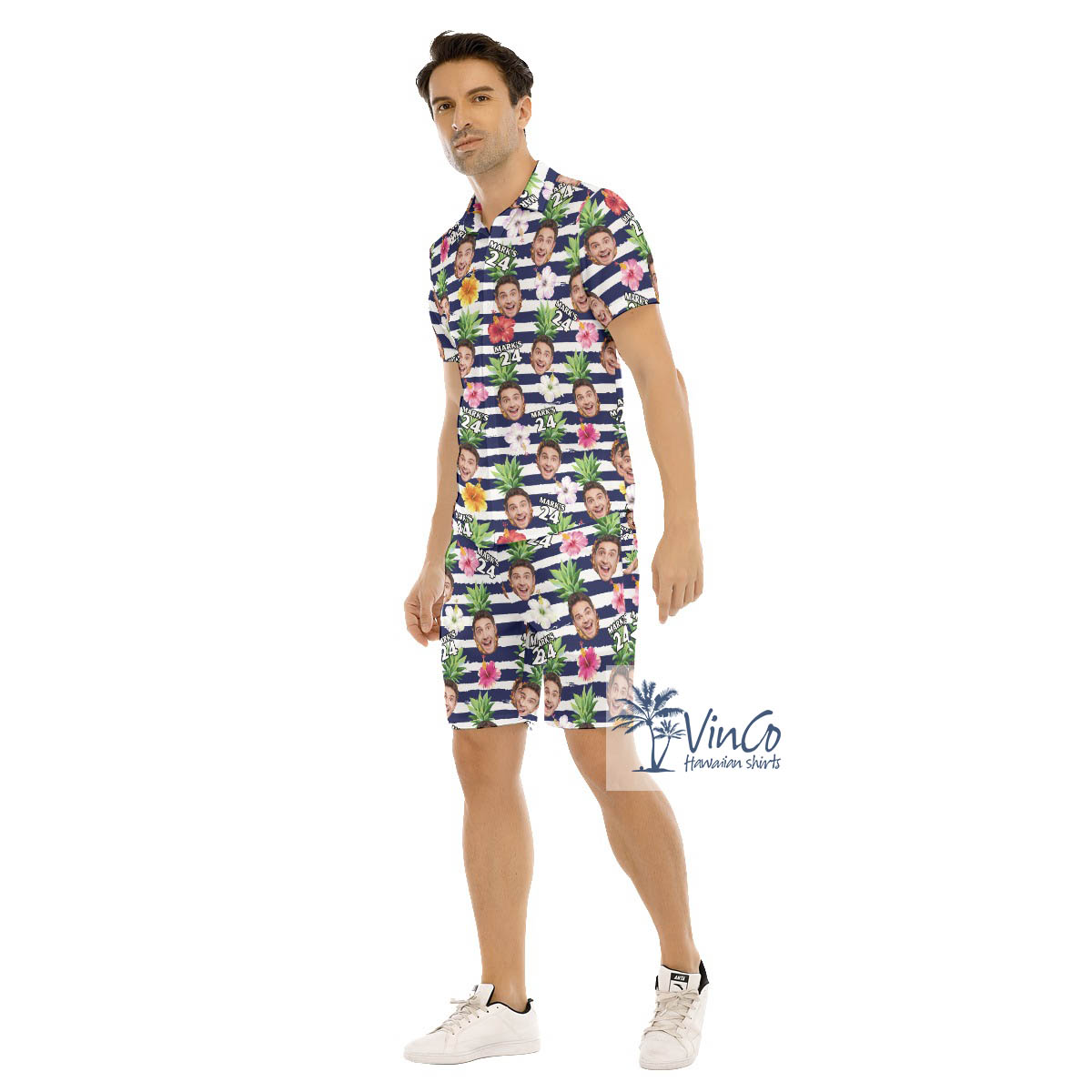 Custom Face Happy Birthday Button Up Shirt Shorts For Men