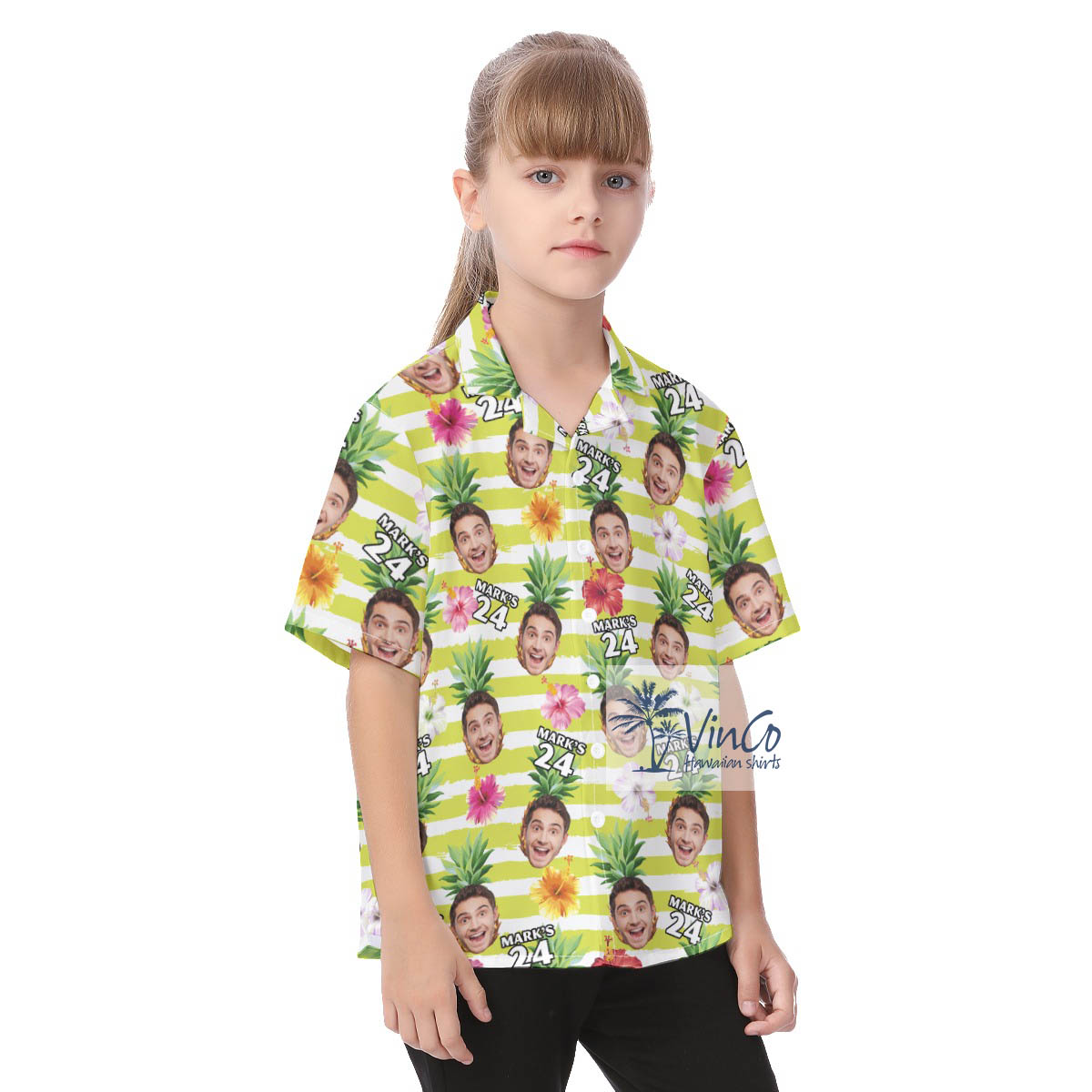 Custom Face Happy Birthday Button Hawaiian Shirt For Kids