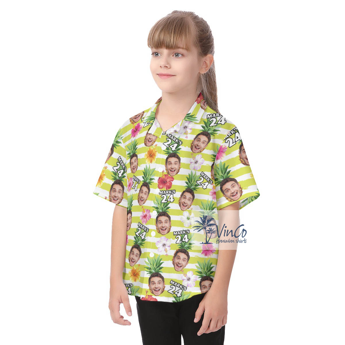 Custom Face Happy Birthday Button Hawaiian Shirt For Kids