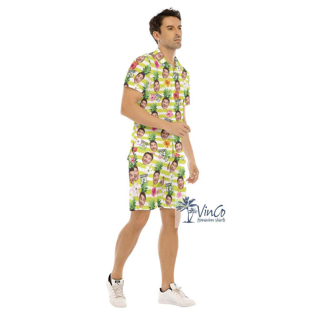Yellow Personalized Birthday Aloha Shirt Shorts For Men