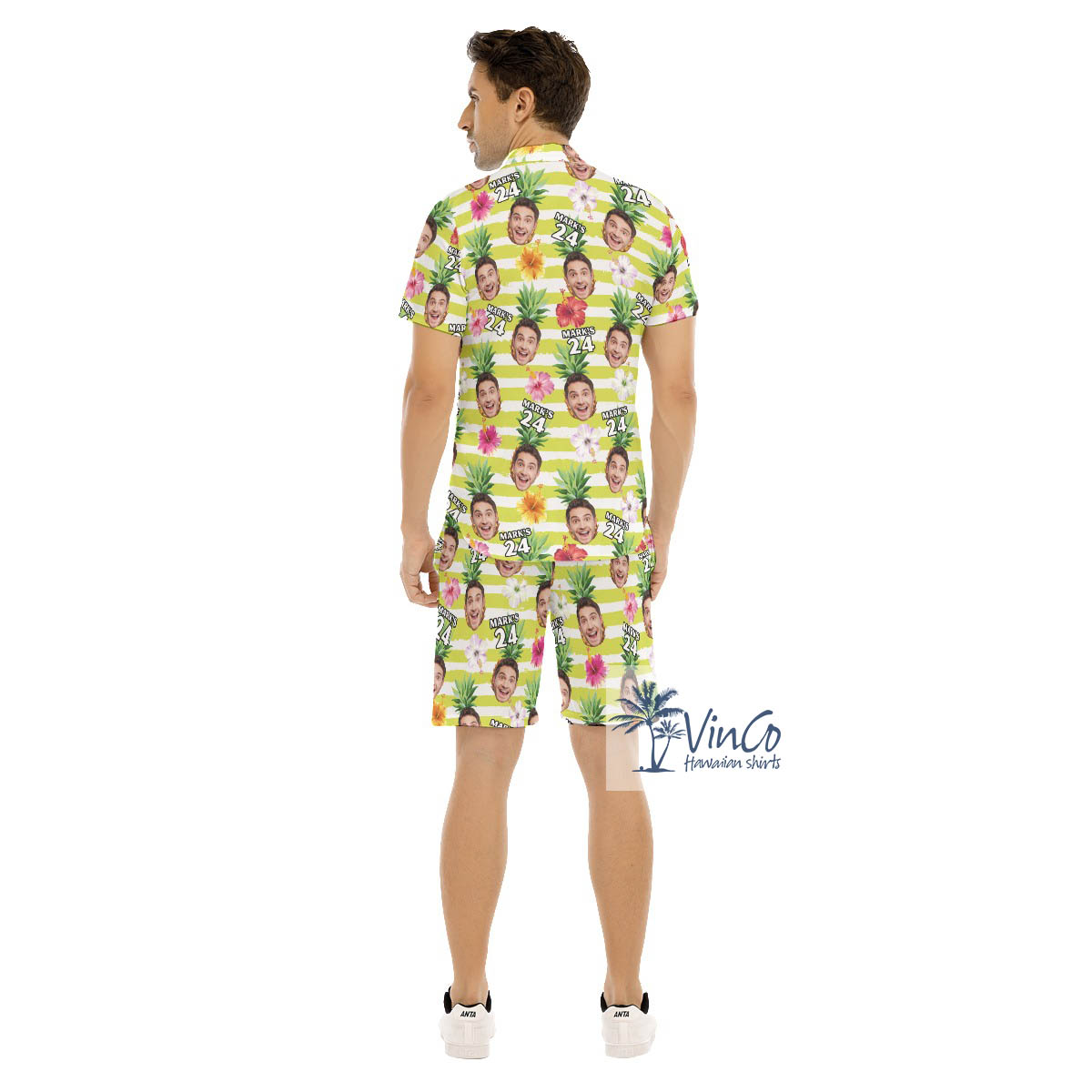 Yellow Personalized Birthday Aloha Shirt Shorts For Men