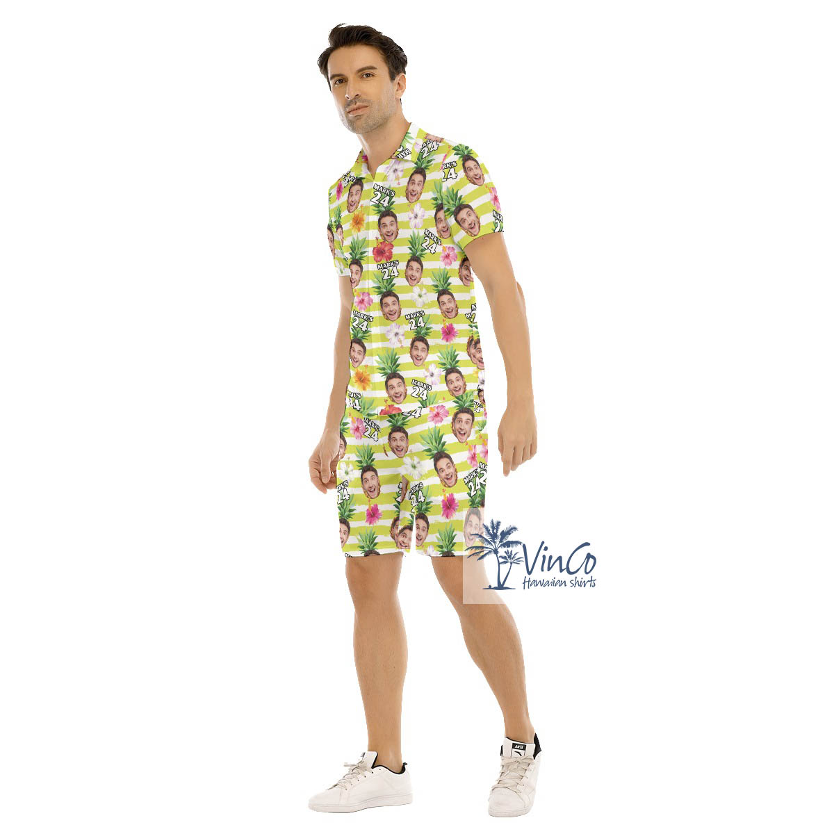 Yellow Personalized Birthday Aloha Shirt Shorts For Men