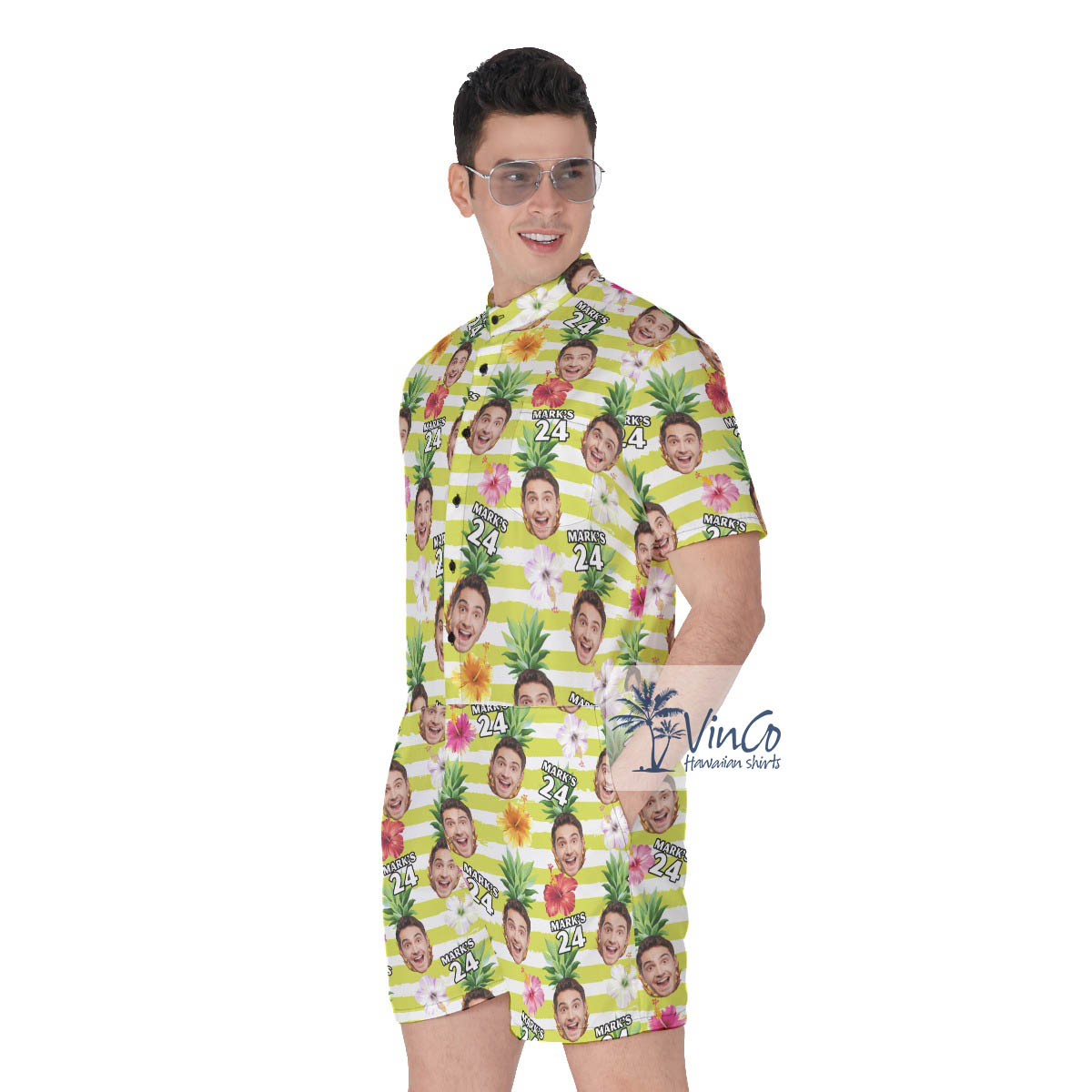 Personalized Birthday Face Tropical Romper For Men