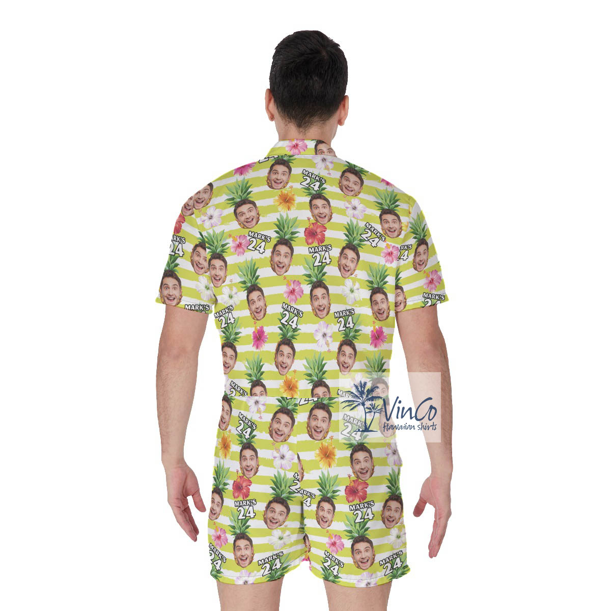 Personalized Birthday Face Tropical Romper For Men