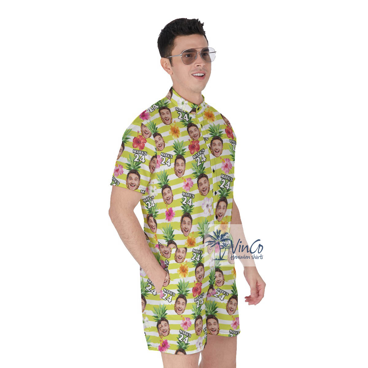 Personalized Birthday Face Tropical Romper For Men