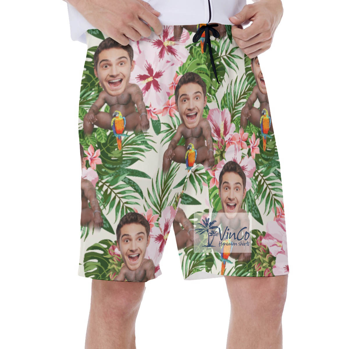 Floral Custom Barry Wood Face Swim Trunks For Men