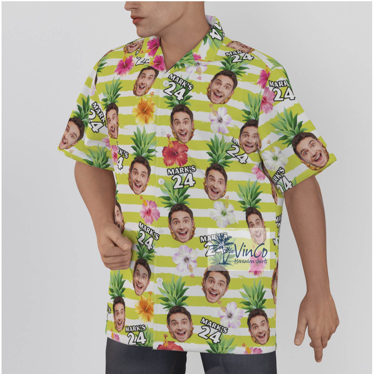 Personalized Photo Face Birthday Hawaiian Button Up Shirt
