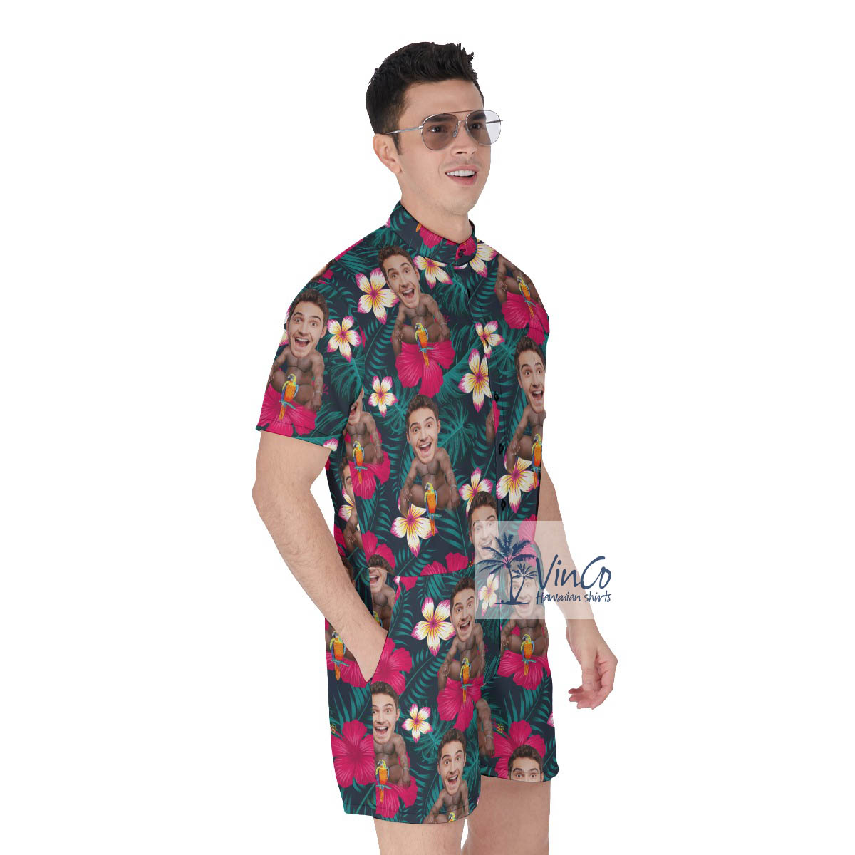 Tropical Custom Barry Wood Face Hawaiian Romper For Men