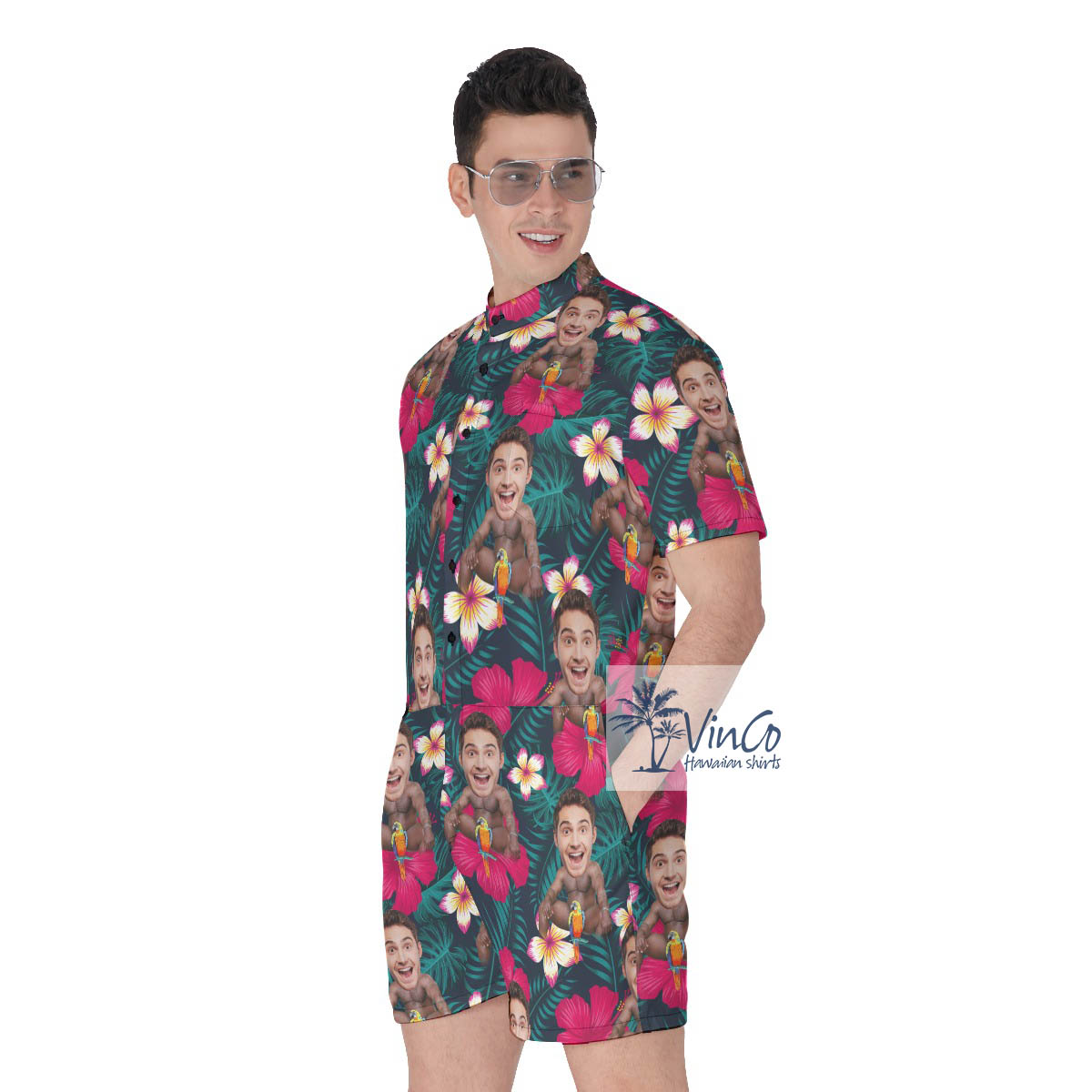 Tropical Custom Barry Wood Face Hawaiian Romper For Men