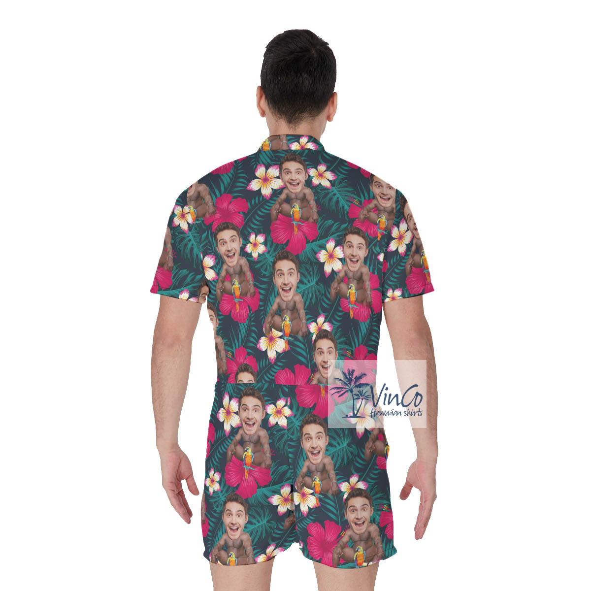 Tropical Custom Barry Wood Face Hawaiian Romper For Men