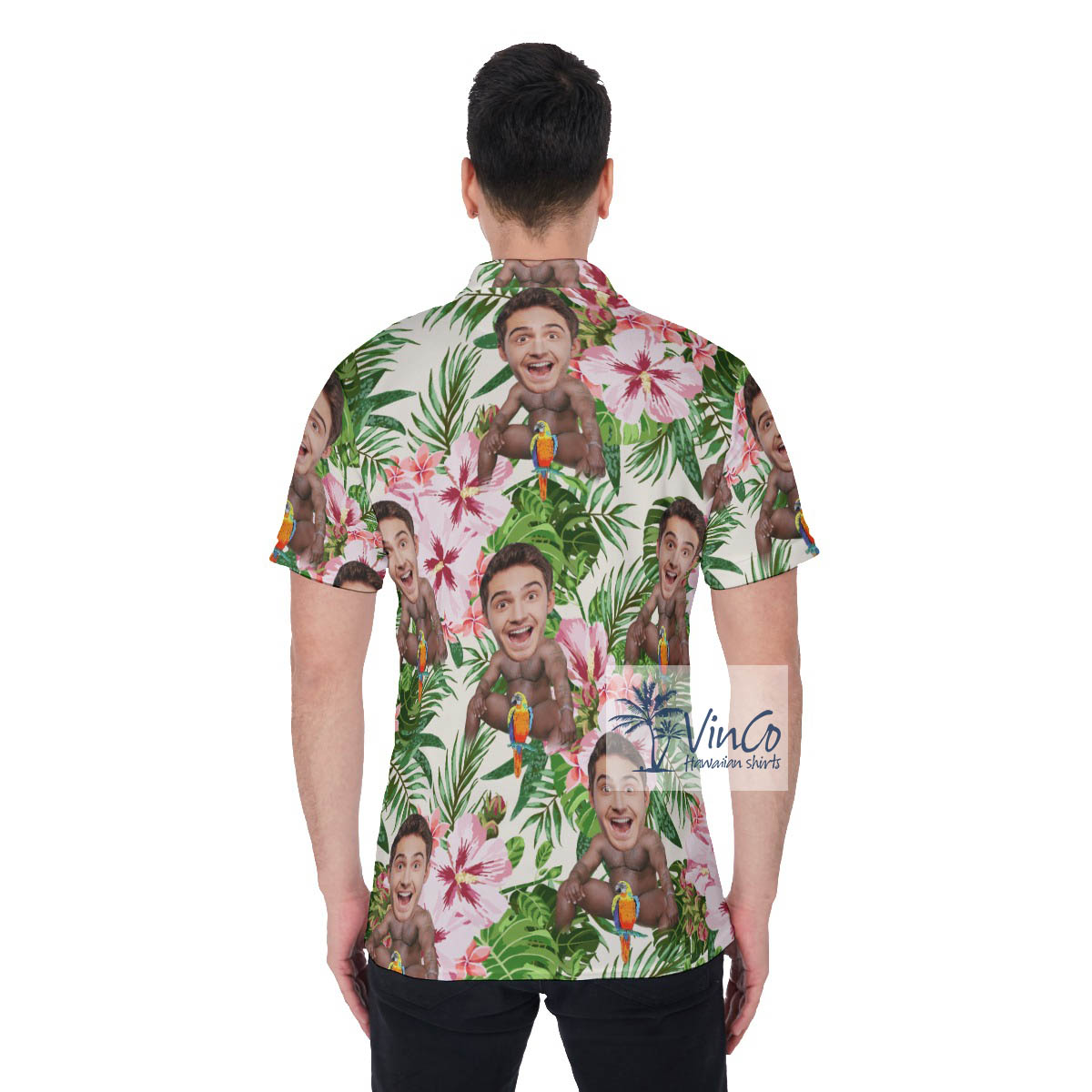 Personalized Barry Wood Face Hawaiian Polo Golf Shirt