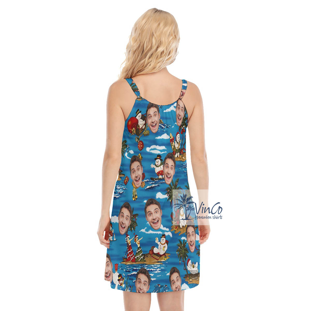 Christmas Snowman Tropical Hawaiian Dress With Custom Face