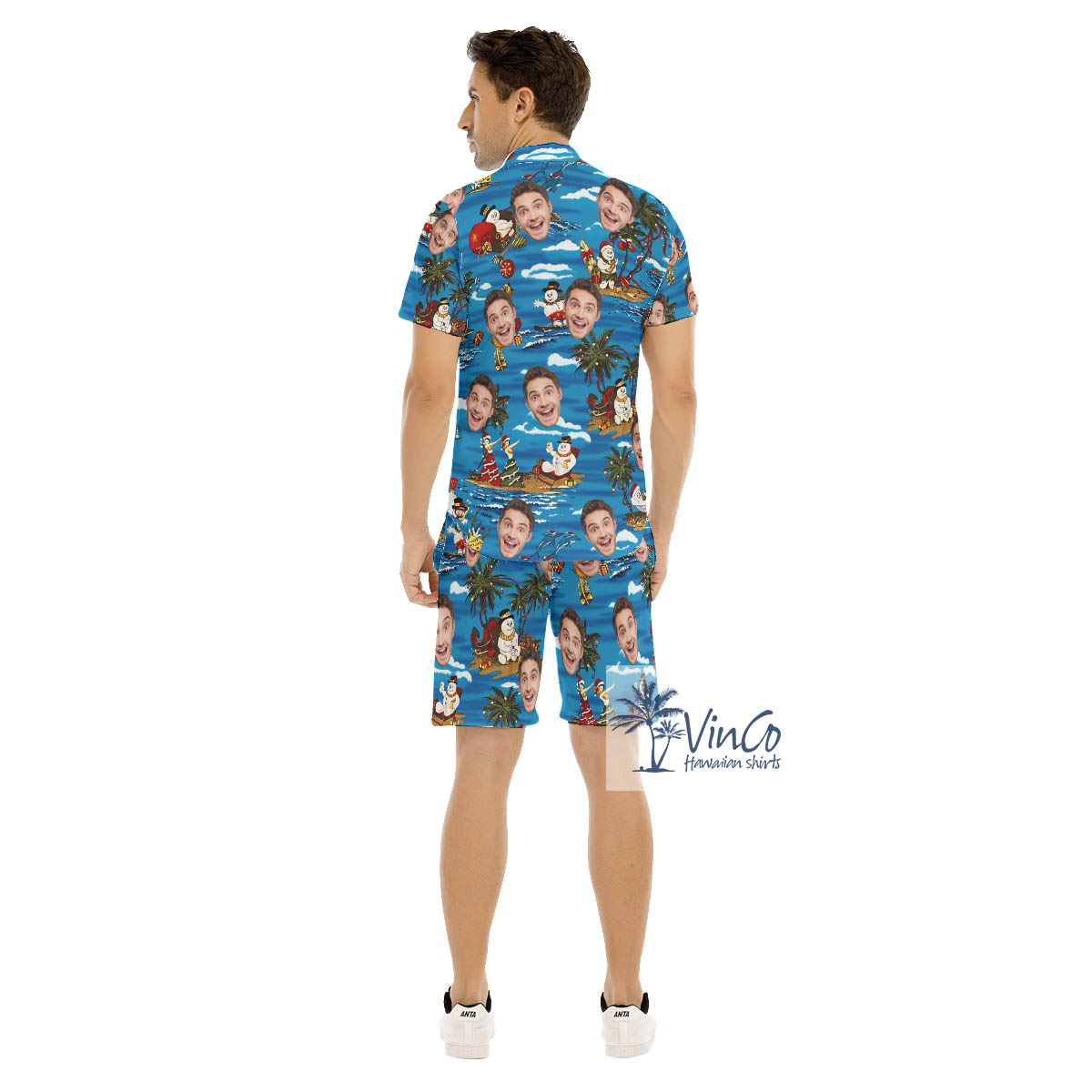 Funny Custom Face Christmas Snowman Hawaiian Shirt And Matching Shorts For Men