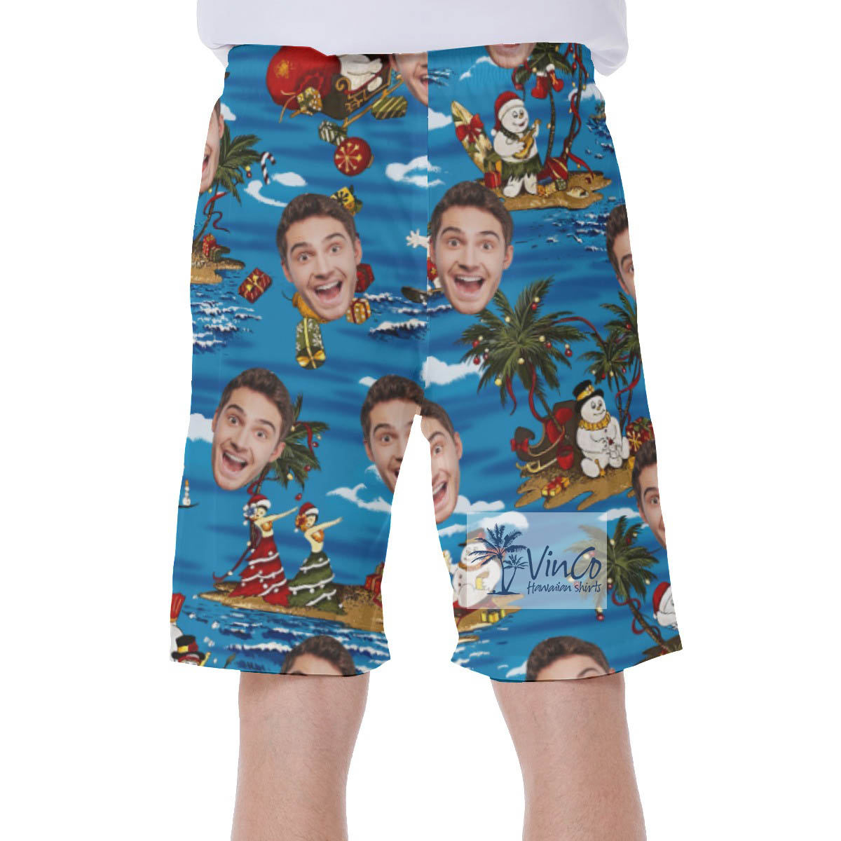 Christmas Snowman Tropical Hawaiian Swimwear With Custom Face