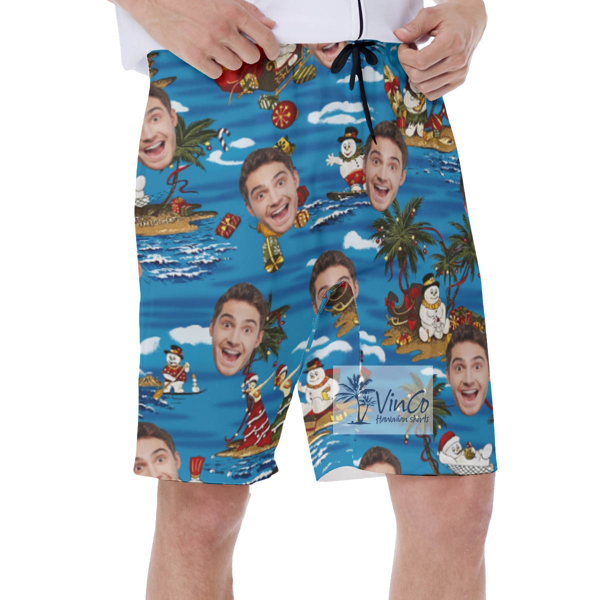 Christmas Snowman Tropical Hawaiian Swimwear With Custom Face