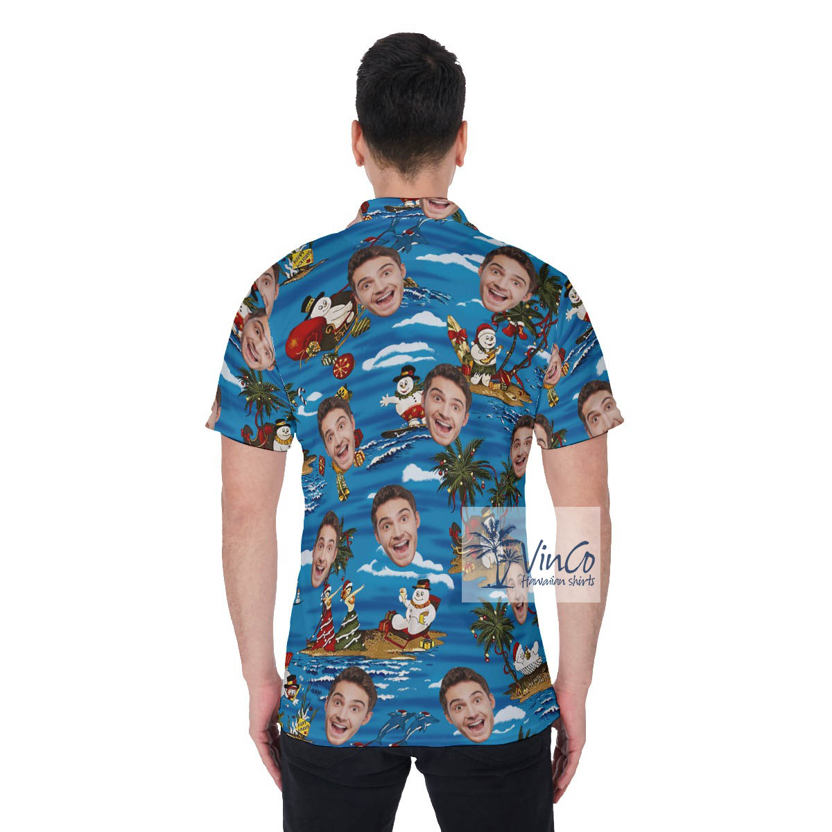 Custom Christmas Snowman Hawaiian Polo Shirt With Face