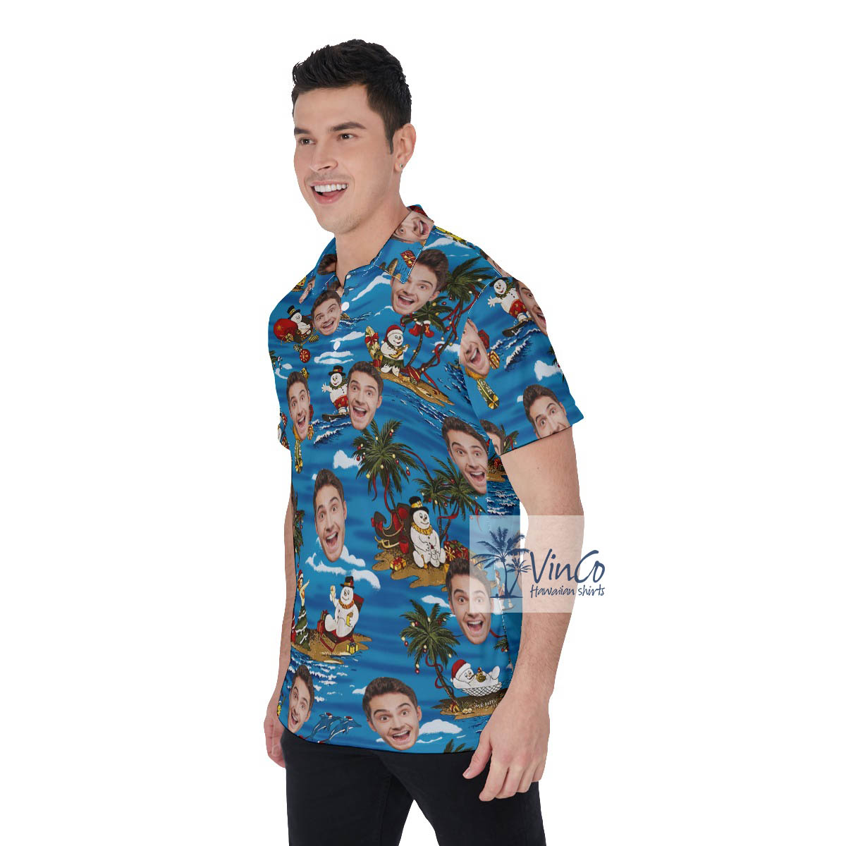 Custom Christmas Snowman Hawaiian Polo Shirt With Face