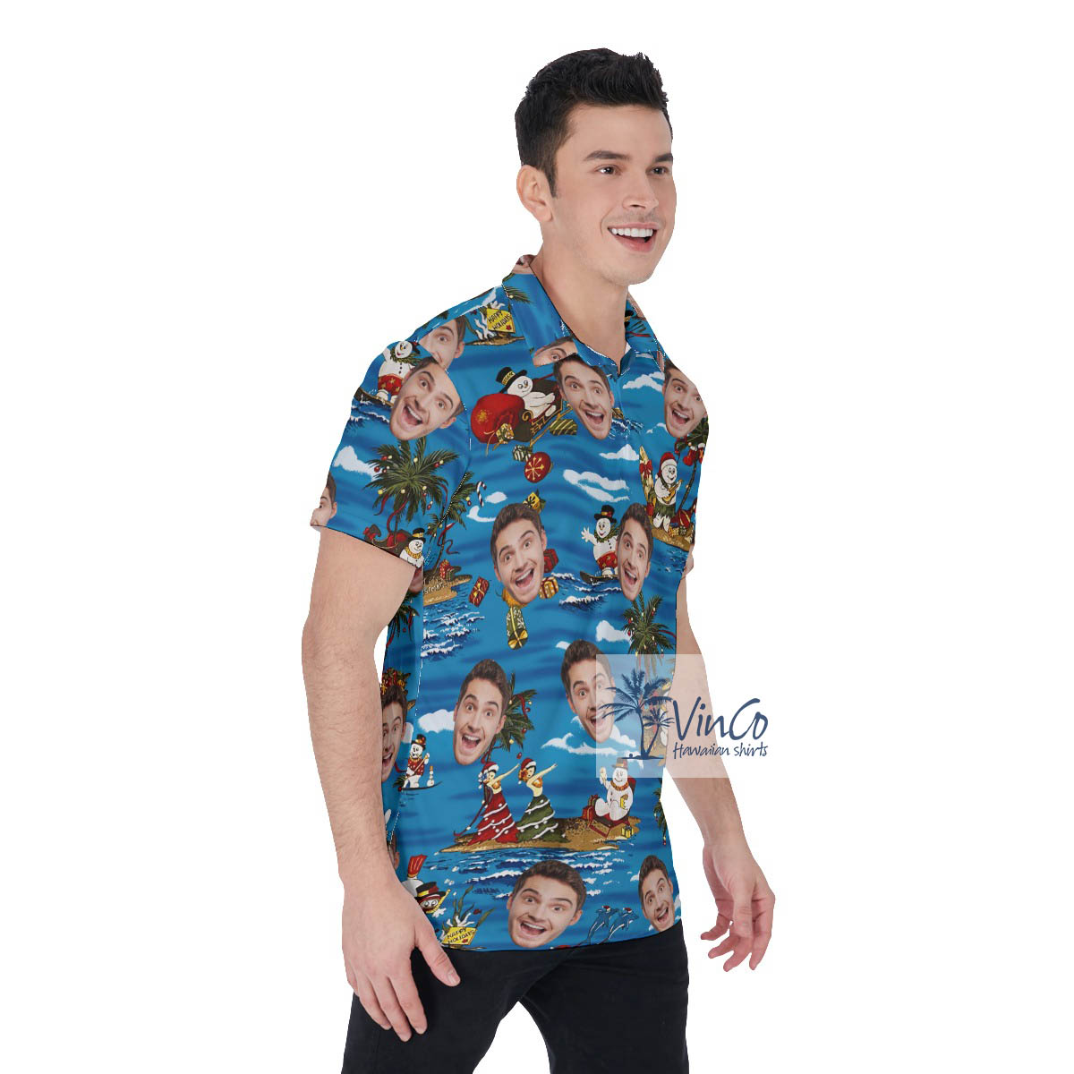 Custom Christmas Snowman Hawaiian Polo Shirt With Face