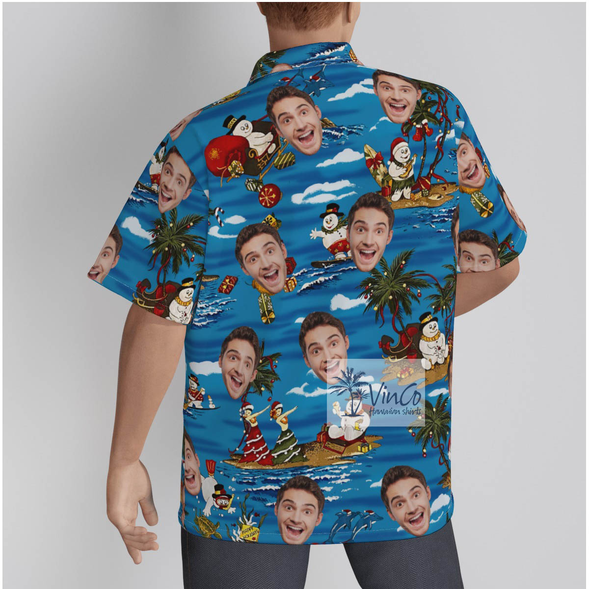 Funny Custom Face Christmas Snowman Tropical Hawaiian Shirt