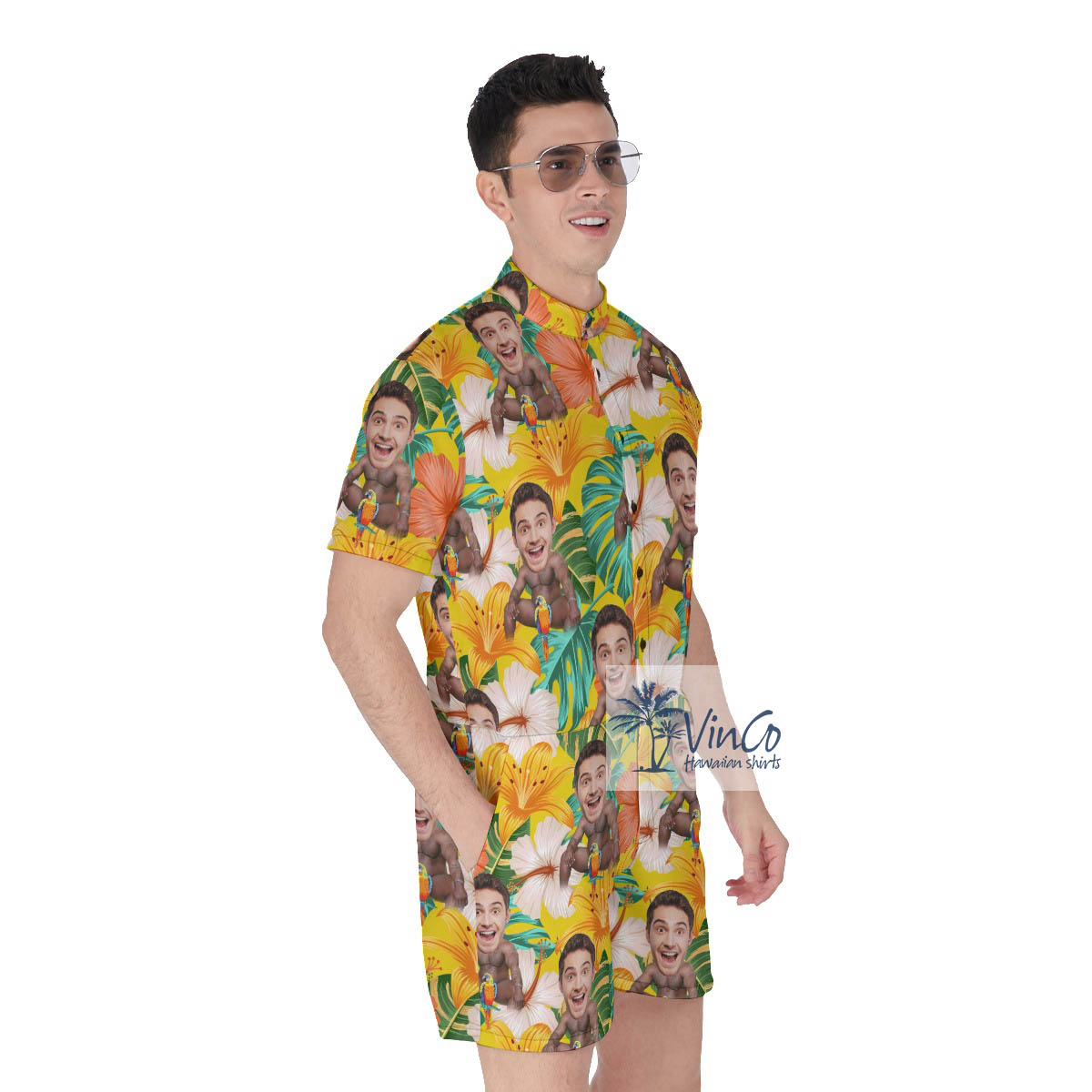 Funny Custom Face Barry Wood Aloha Romper For Men