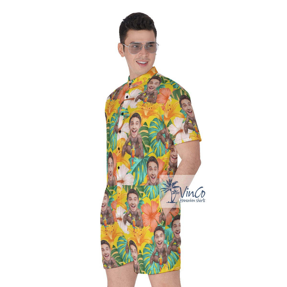 Funny Custom Face Barry Wood Aloha Romper For Men