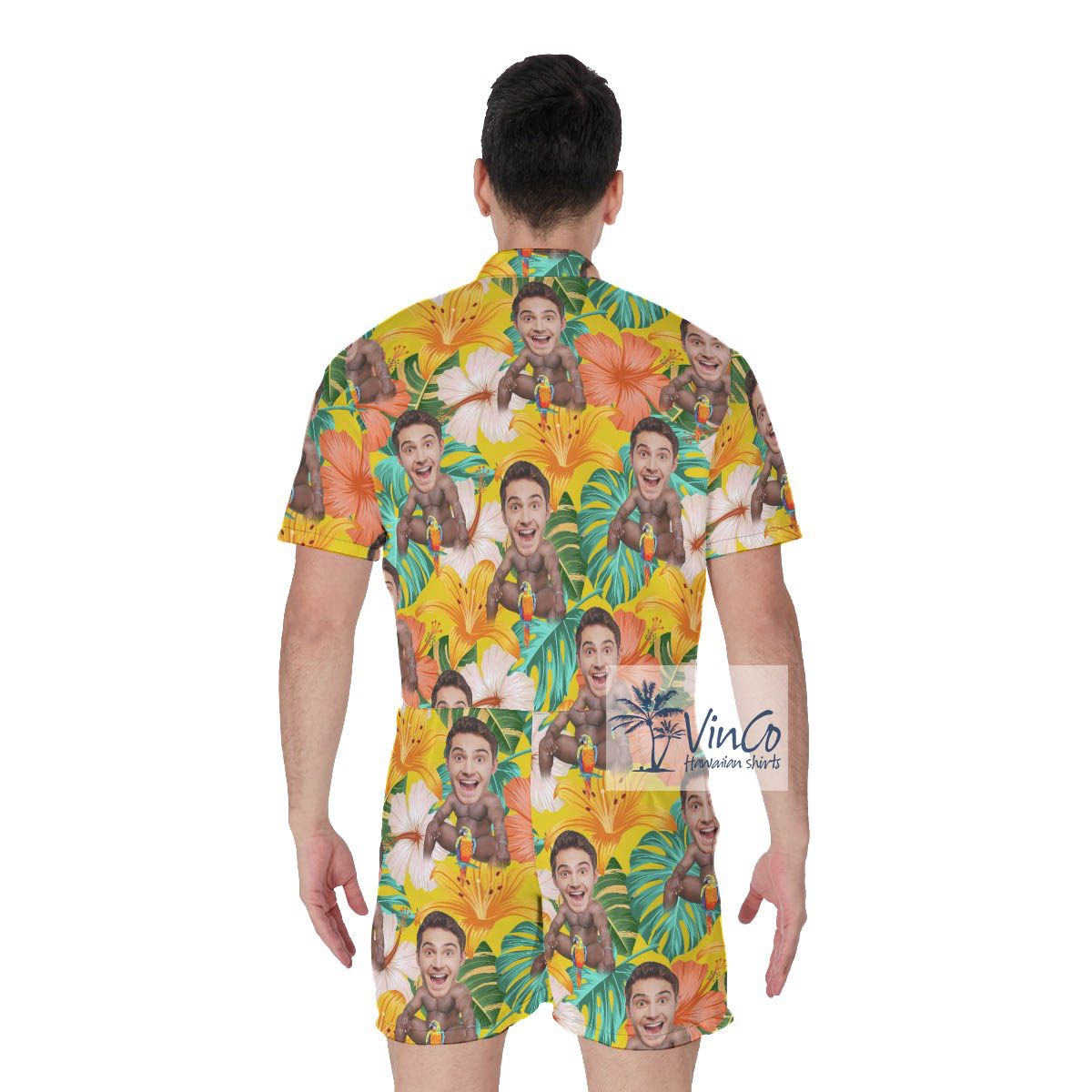Funny Custom Face Barry Wood Aloha Romper For Men