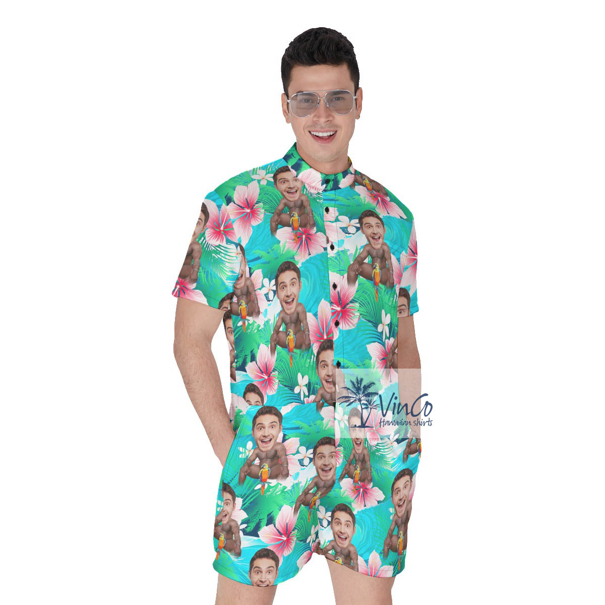 Floral Custom Tropical Romper For Men With Barry Wood Face - variant image 1