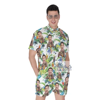 Personalized Faces Barry Wood Hawaiian Romper For Men
