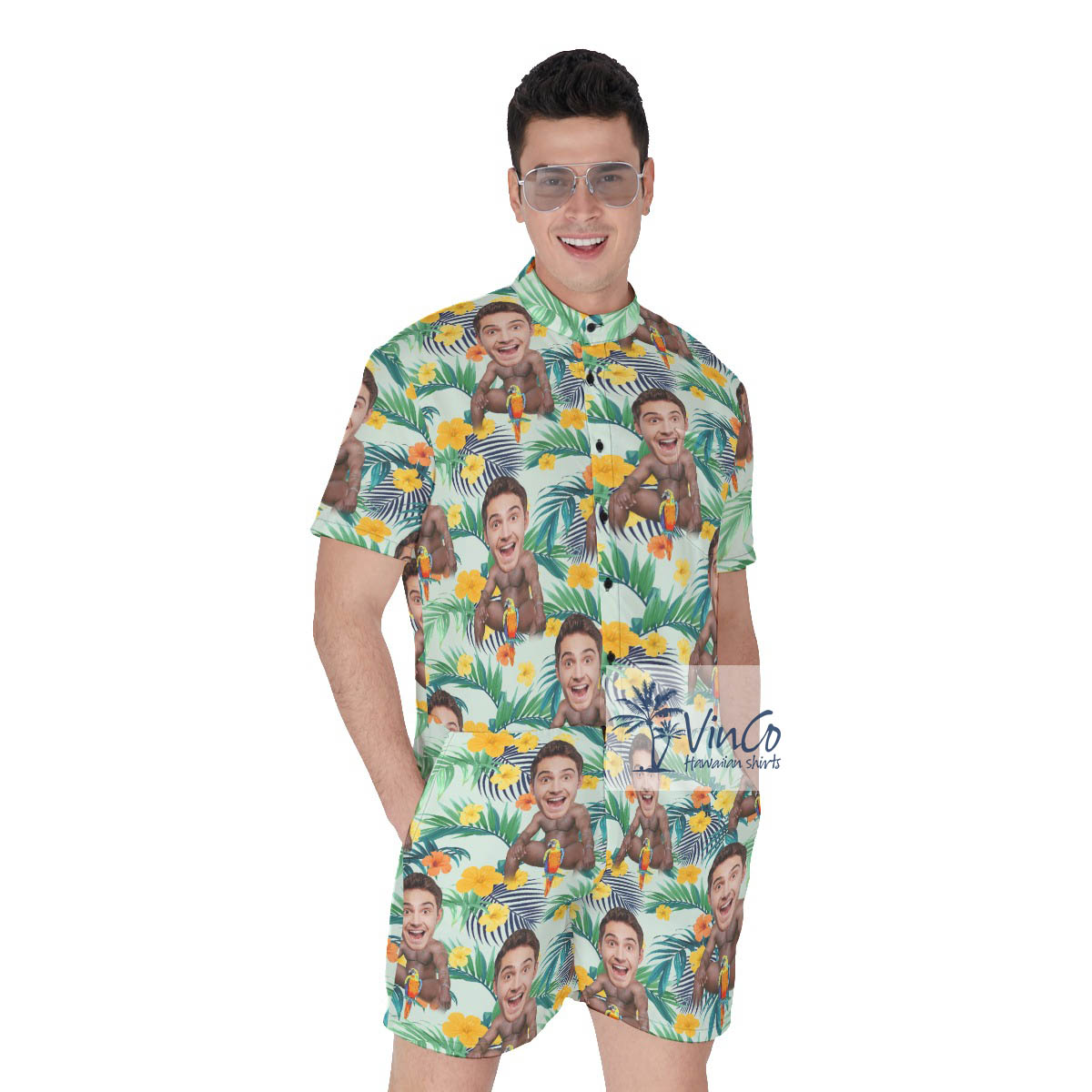 Custom Faces Barry Wood Tropical Romper For Men - variant image 1