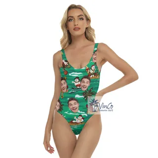Custom Face Tropical Snowman Christmas Hawaiian Swimsuit For Women