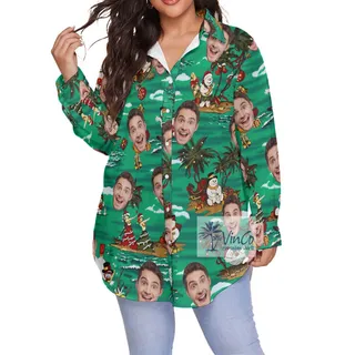 Tropical Snowman Christmas Women's Plus Size Hawaiian Shirt With Custom Face