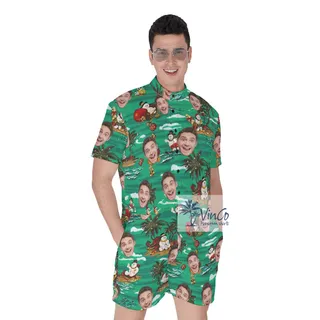 Custom Face Tropical Snowman Christmas Men's Hawaiian Romper