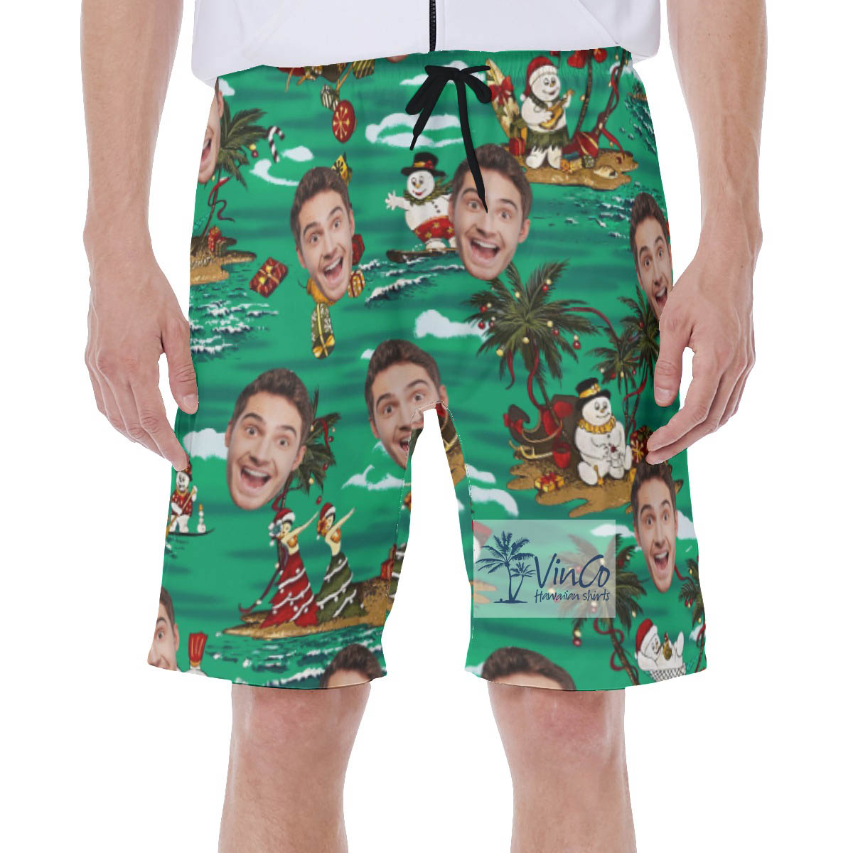 Christmas Snowman Tropical Hawaiian Swim Trunks With Custom Face - variant image 1