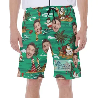 Christmas Snowman Tropical Hawaiian Swim Trunks With Custom Face