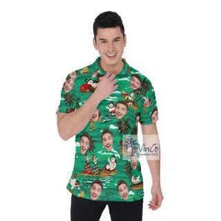 Funny Custom Face Christmas Snowman Hawaiian Polo Shirt