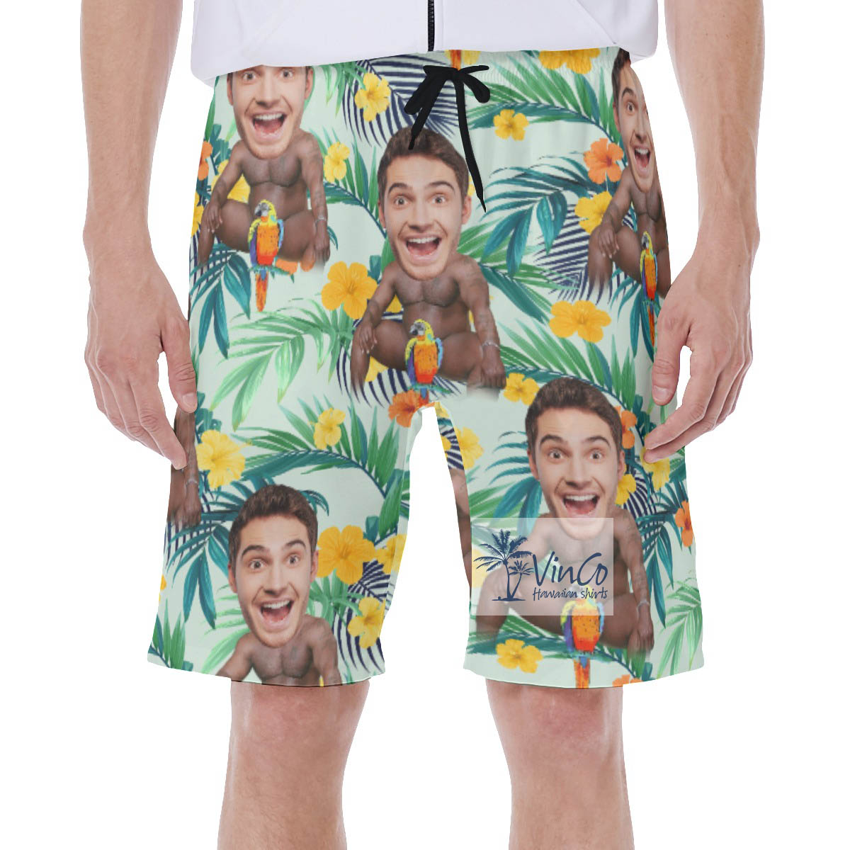 Floral Custom Face Barry Wood Men's Swim Trunks - variant image 1